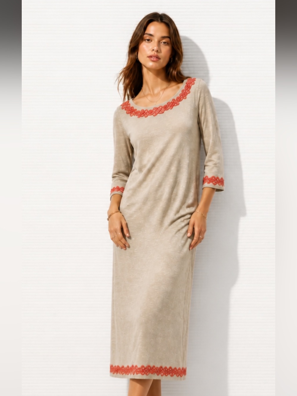 FREE PEOPLE Audra Dress Shift Midi Embroidered Corded Heathered Boho Open Back